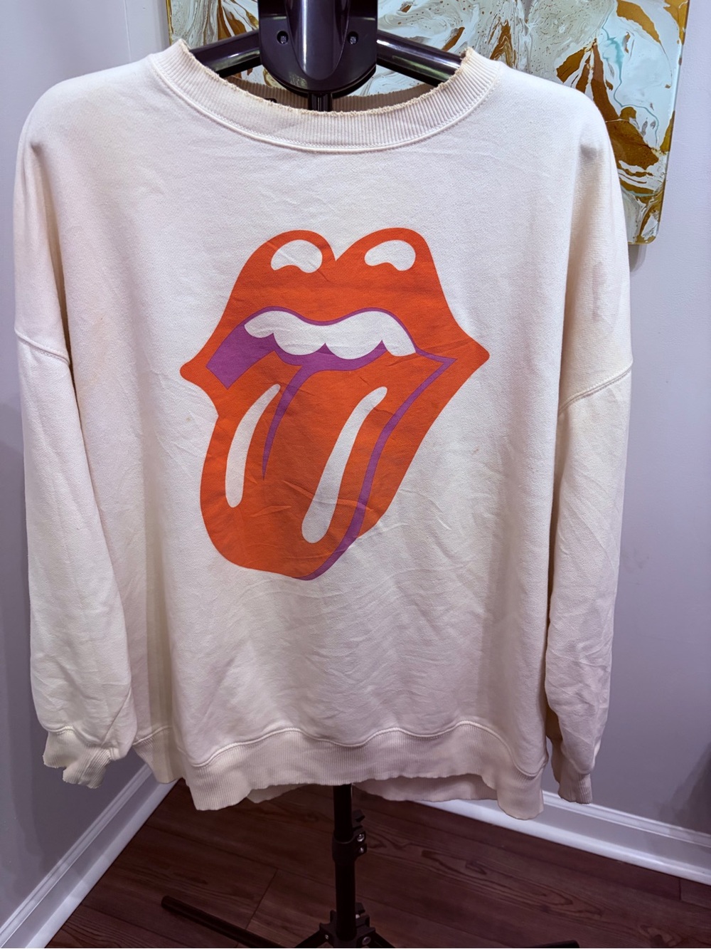 American Eagle Outfitters Cream Sweatshirt with Rolling Stones Graphic